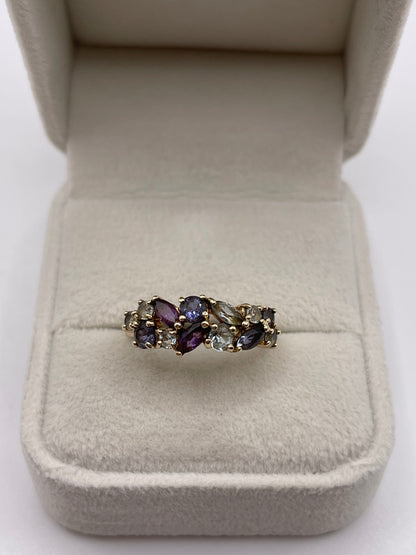 9ct gold multi gemstone cluster ring