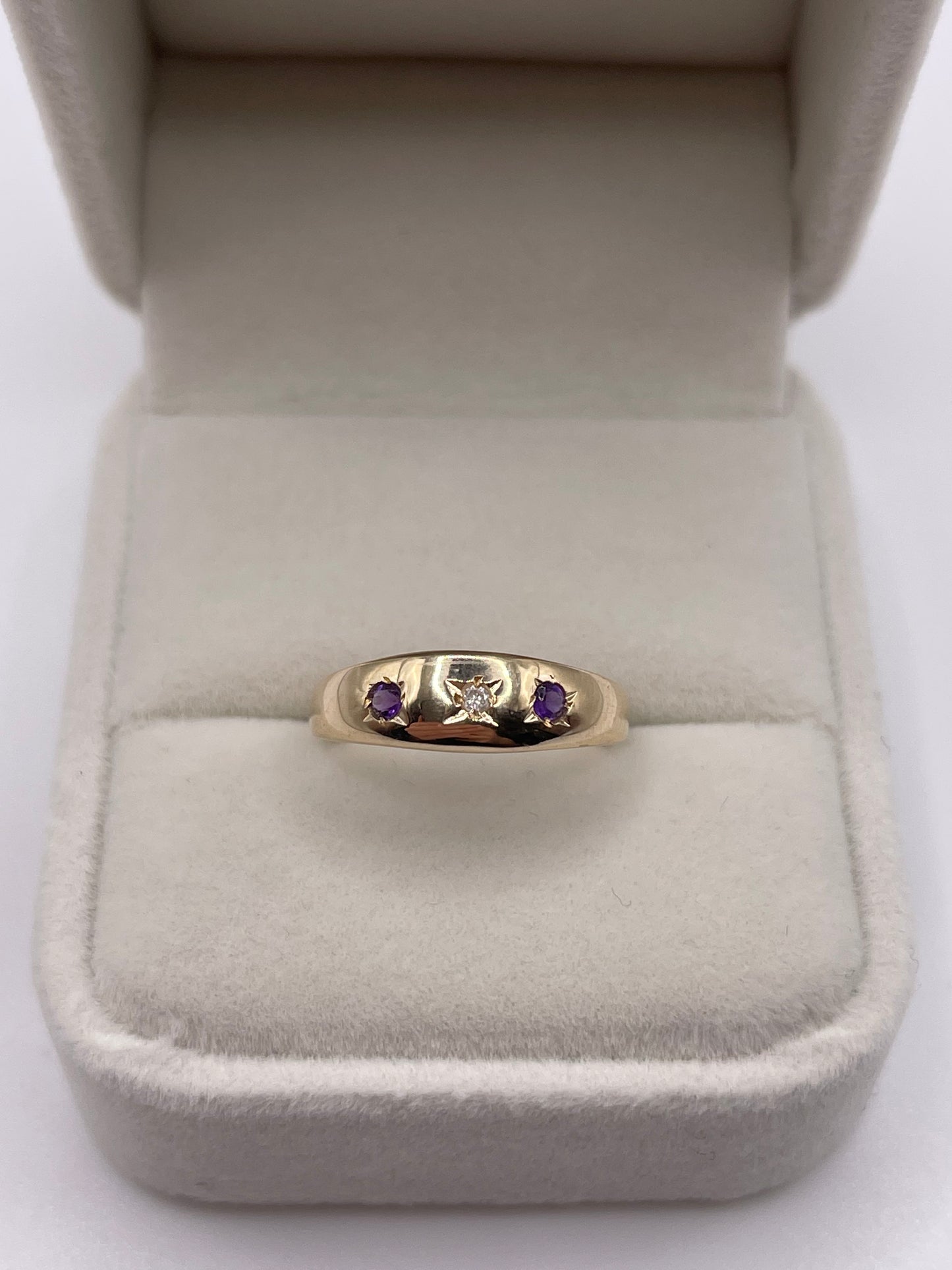 9ct gold amethyst and diamond gypsy ring