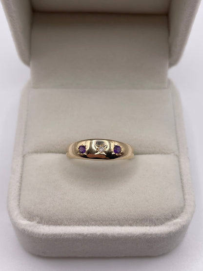 9ct gold amethyst and diamond gypsy ring