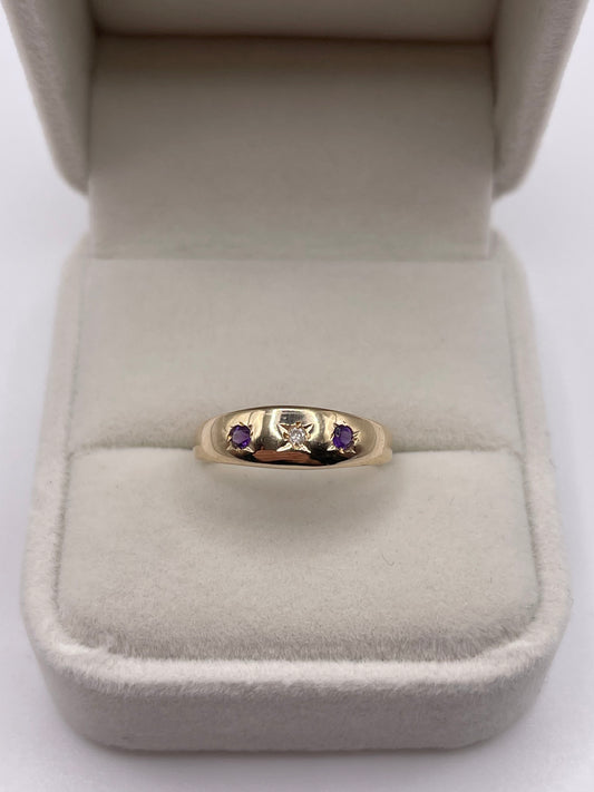 9ct gold amethyst and diamond gypsy ring