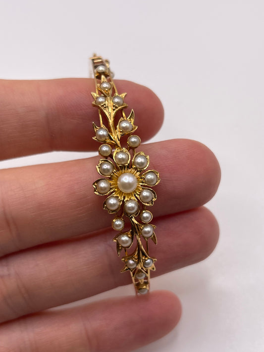 Antique 15ct gold pearl bangle
