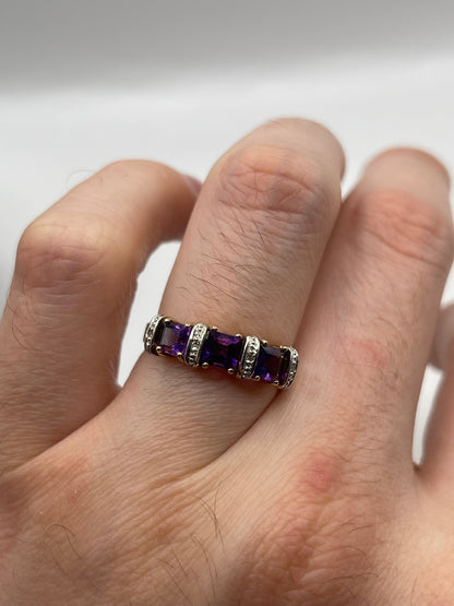 9ct gold amethyst and diamond ring