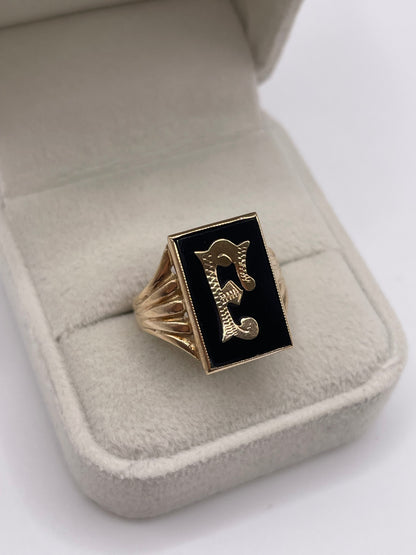 9ct gold onyx initial ring