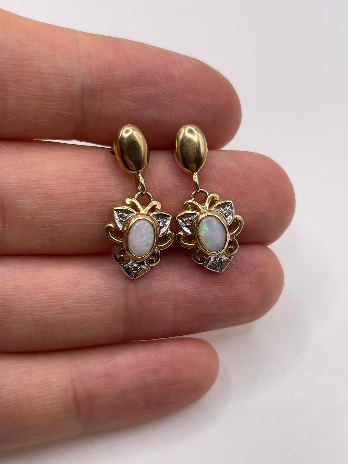 9ct gold opal and diamond earrings
