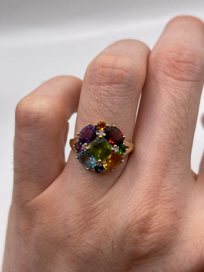 9ct gold multi gemstone and diamond ring