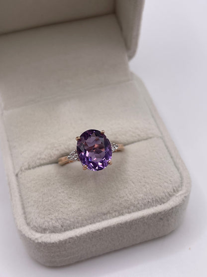 9ct rose gold amethyst and zircon ring