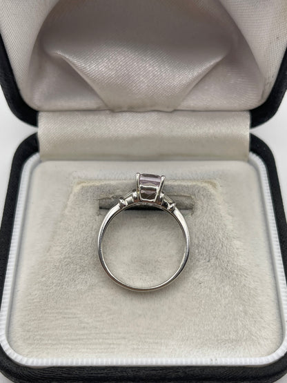 9ct white gold kunzite and diamond ring