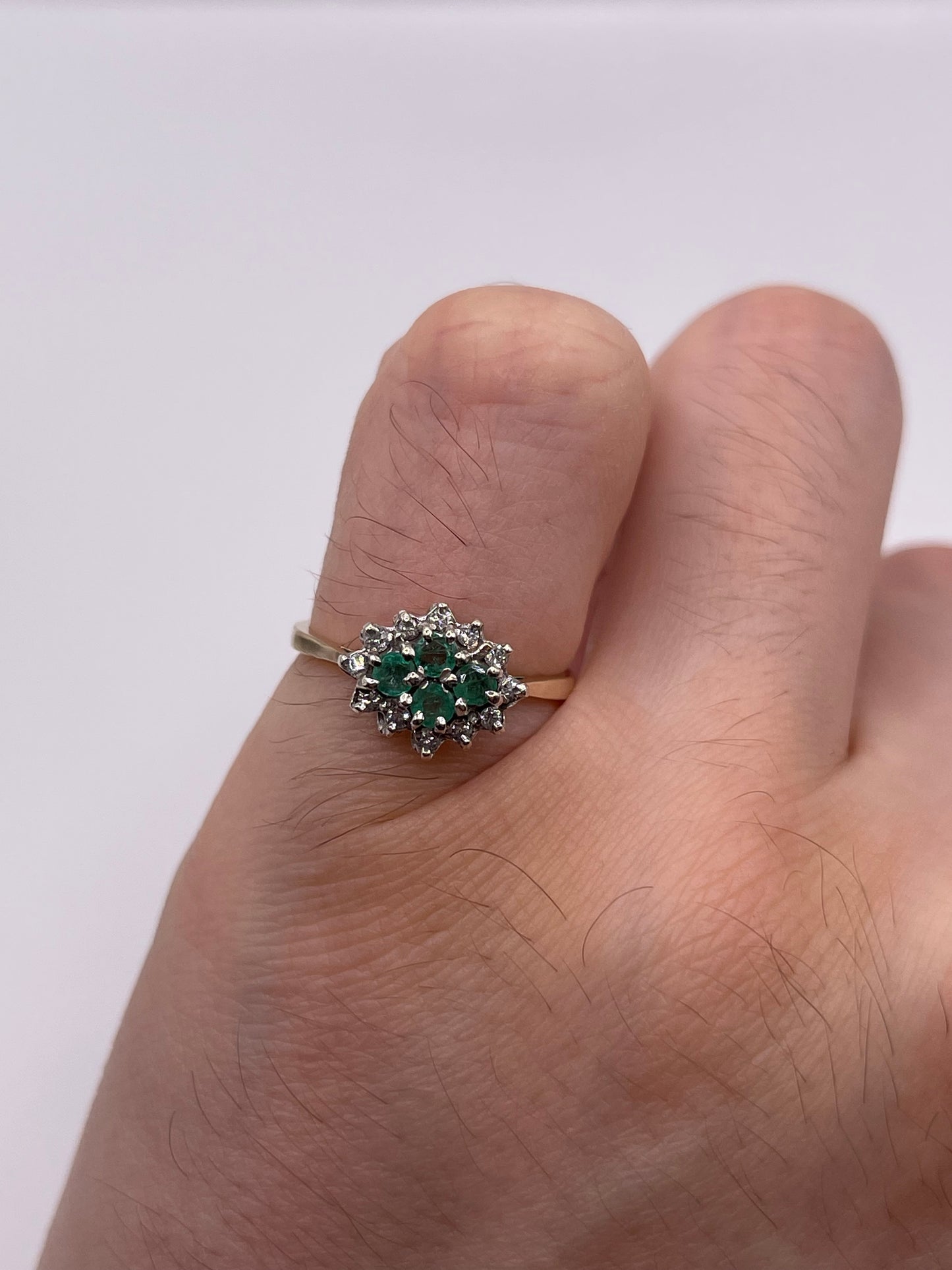 9ct gold emerald and diamond ring