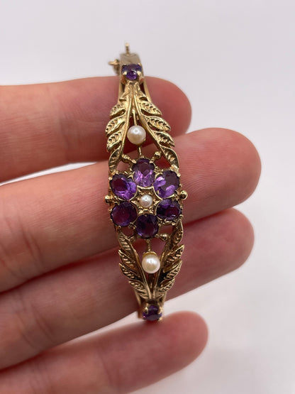 9ct gold amethyst and pearl bangle