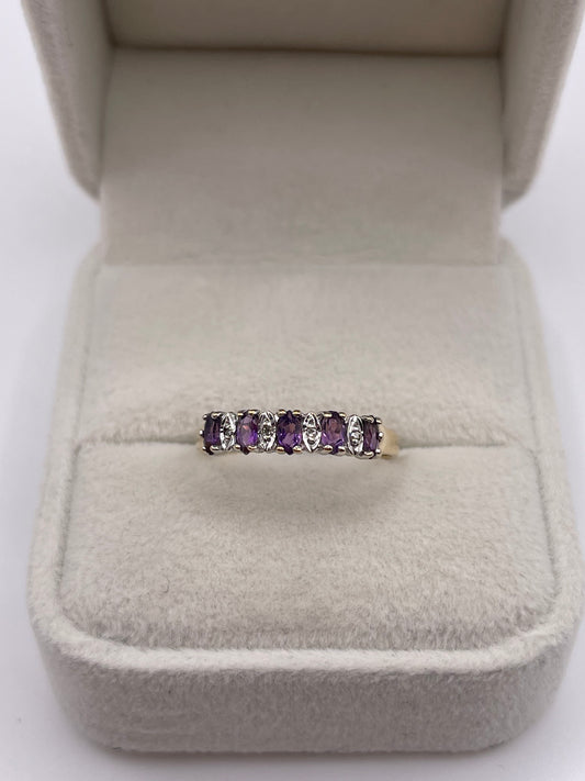 9ct gold amethyst and diamond ring