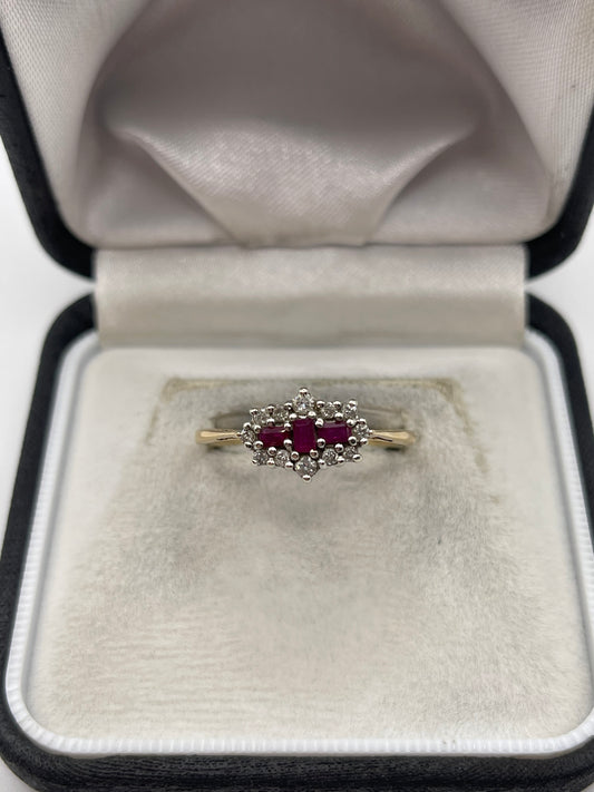 9ct gold ruby and diamond ring