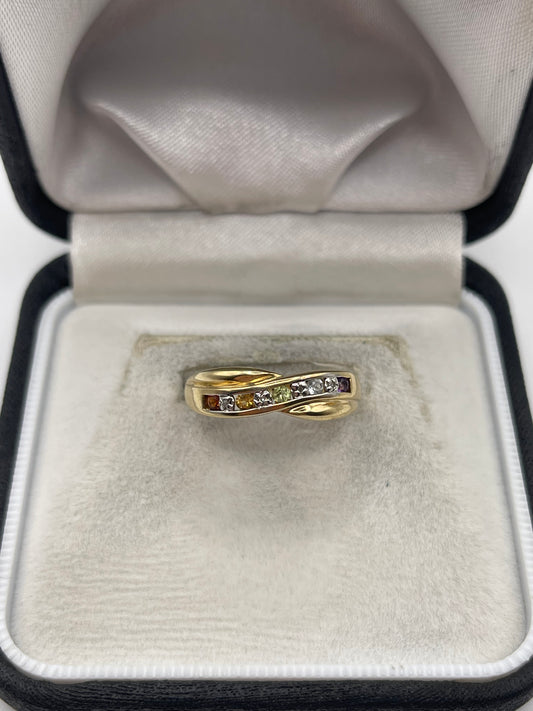 9ct gold multi gemstone and diamond ring