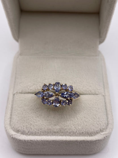 9ct gold tanzanite cluster ring