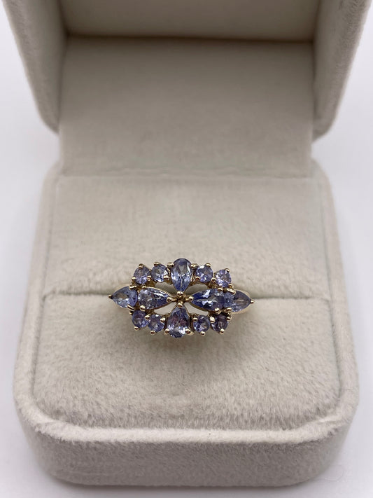 9ct gold tanzanite cluster ring