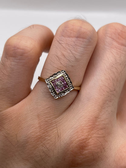9ct gold pink sapphire and diamond ring