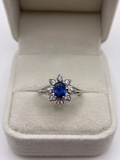 9ct white gold kyanite and zircon ring