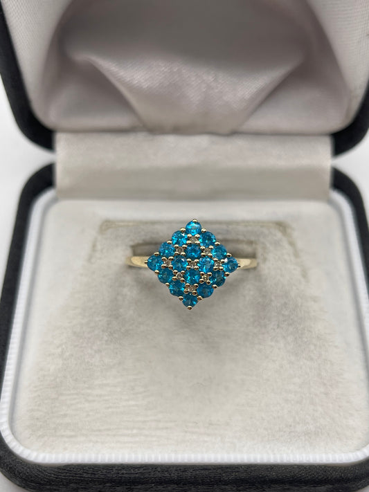 9ct gold blue apatite and diamond ring