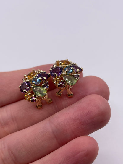 9ct gold multi gemstone earrings