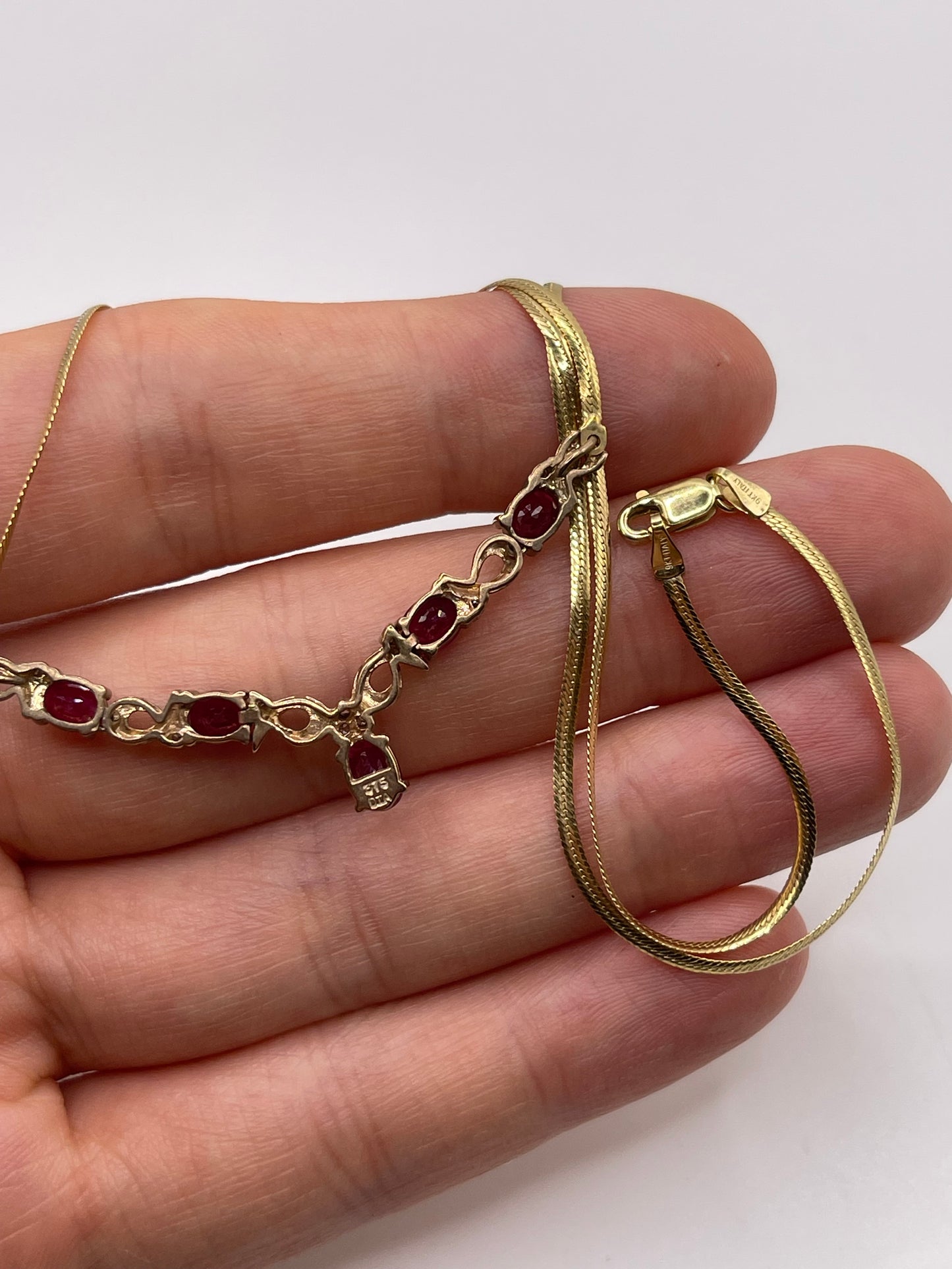 9ct gold ruby and diamond necklace