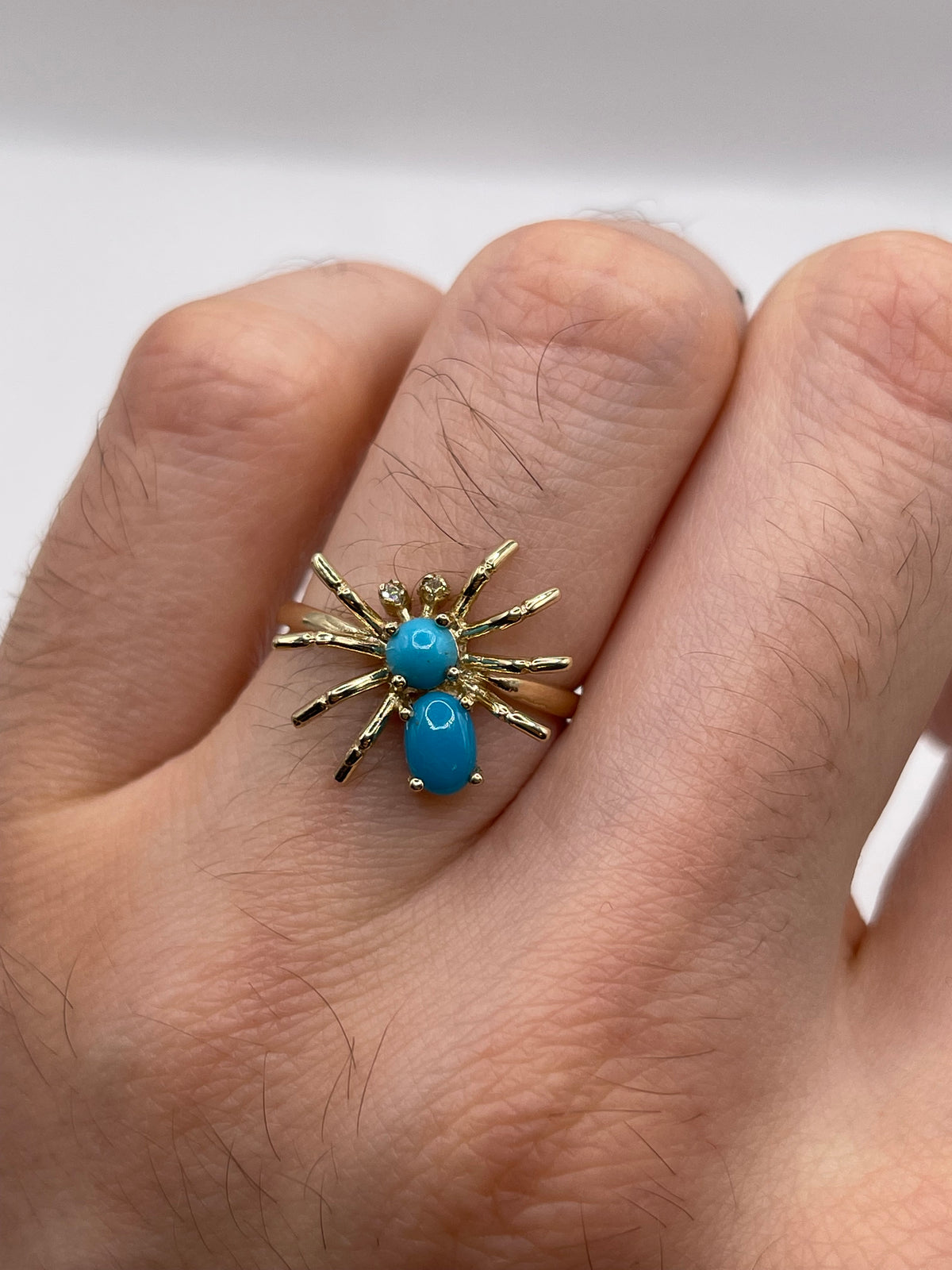 9ct gold turquoise and diamond spider ring