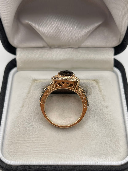 LeVian 14ct rose gold Smokey quartz and diamond ring