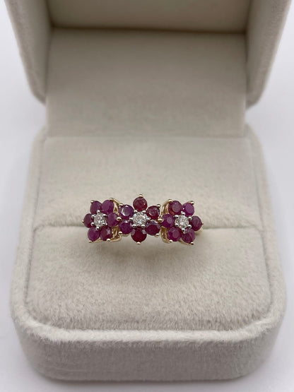 9ct gold ruby and diamond cluster ring