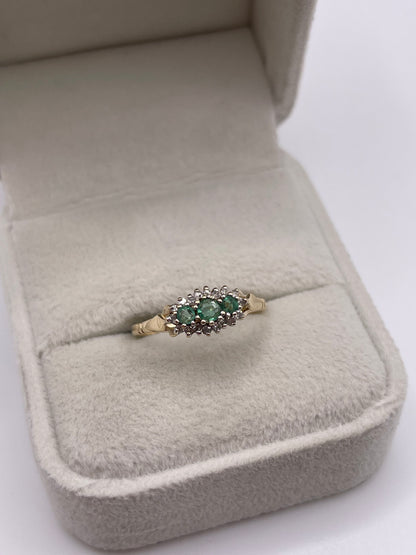 9ct gold emerald and diamond ring