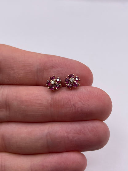 9ct gold ruby and diamond earrings