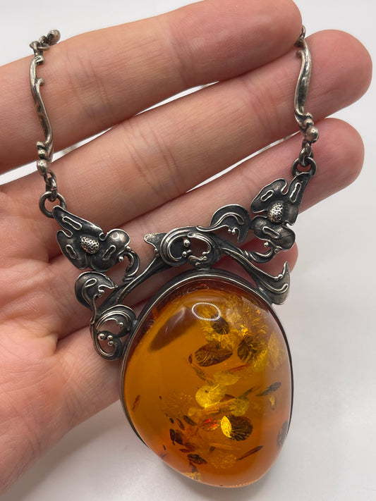 Silver amber necklace