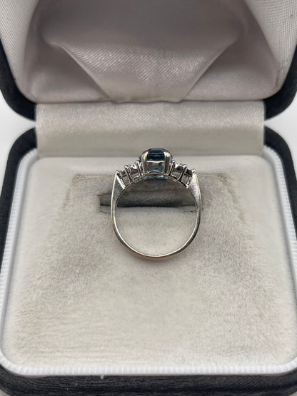 9ct white gold blue topaz and diamond ring