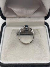 Load image into Gallery viewer, 9ct white gold blue topaz and diamond ring
