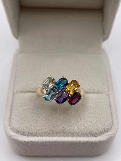 9ct gold multi gemstone cluster ring