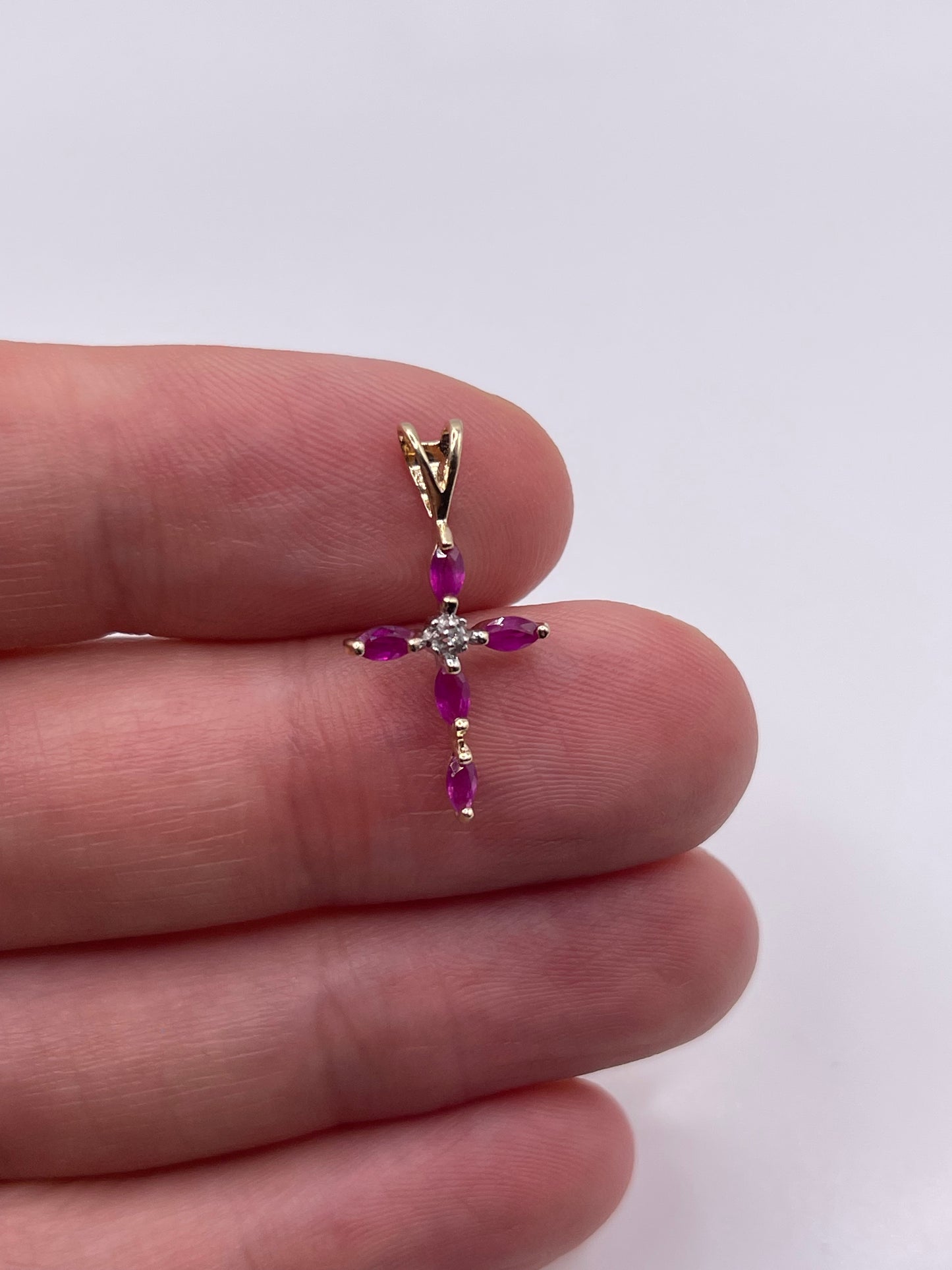 9ct gold ruby and diamond cross pendant