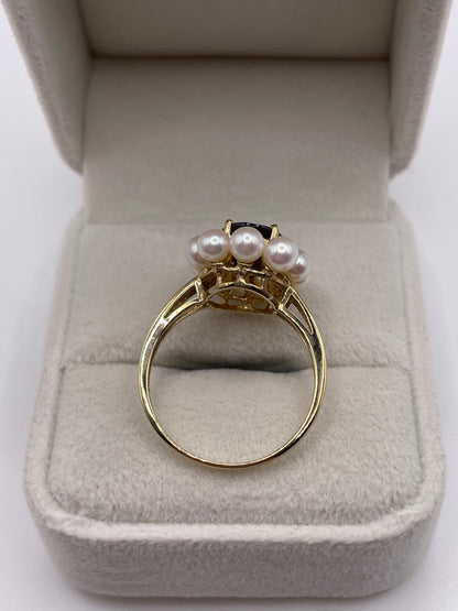 9ct gold garnet and pearl ring