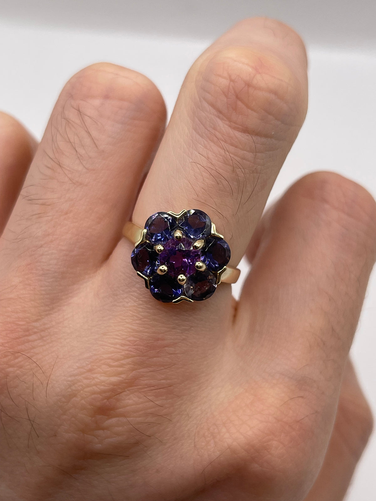 9ct gold amethyst and iolite cluster ring