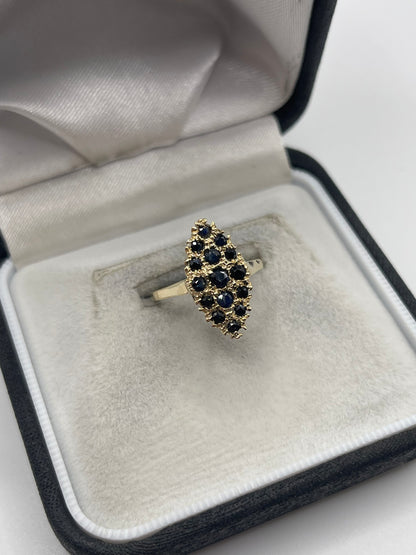 9ct gold sapphire cluster navette ring