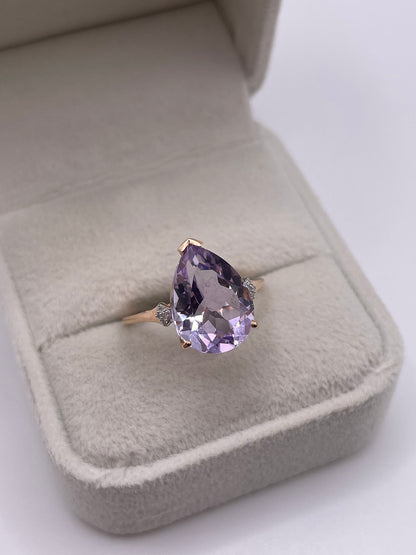 9ct rose gold amethyst and diamond ring
