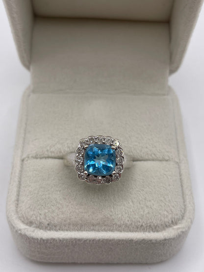 9ct white gold topaz and diamond ring