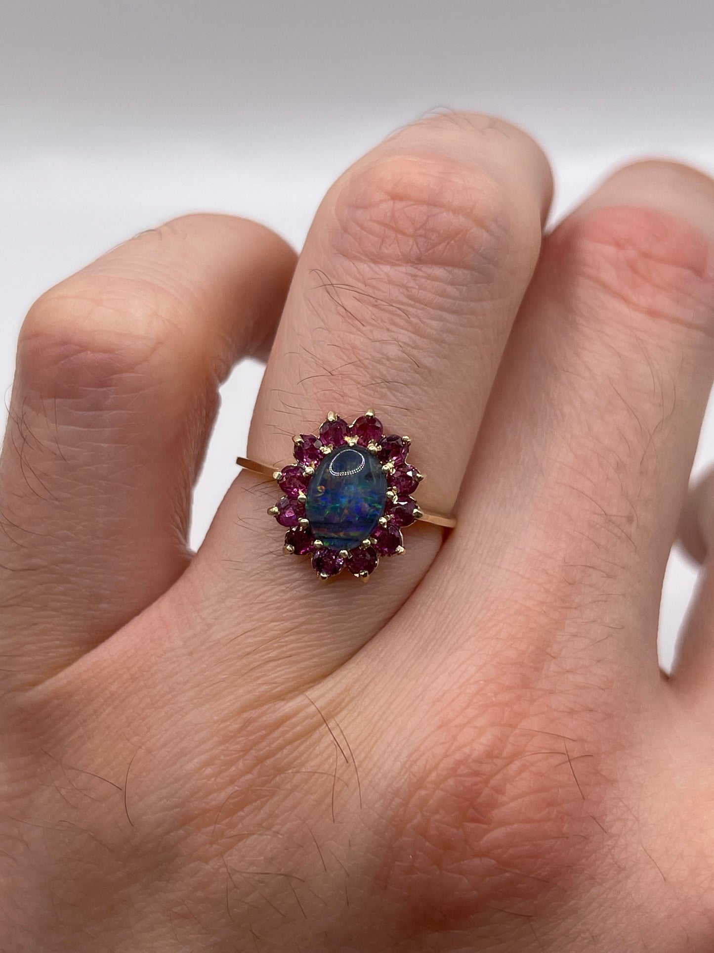 9ct gold opal triplet and ruby ring