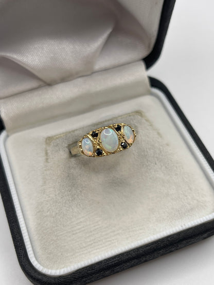 9ct gold opal and sapphire ring
