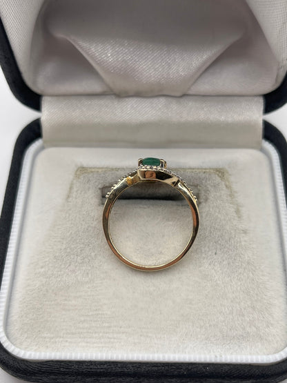 9ct gold emerald and zircon ring