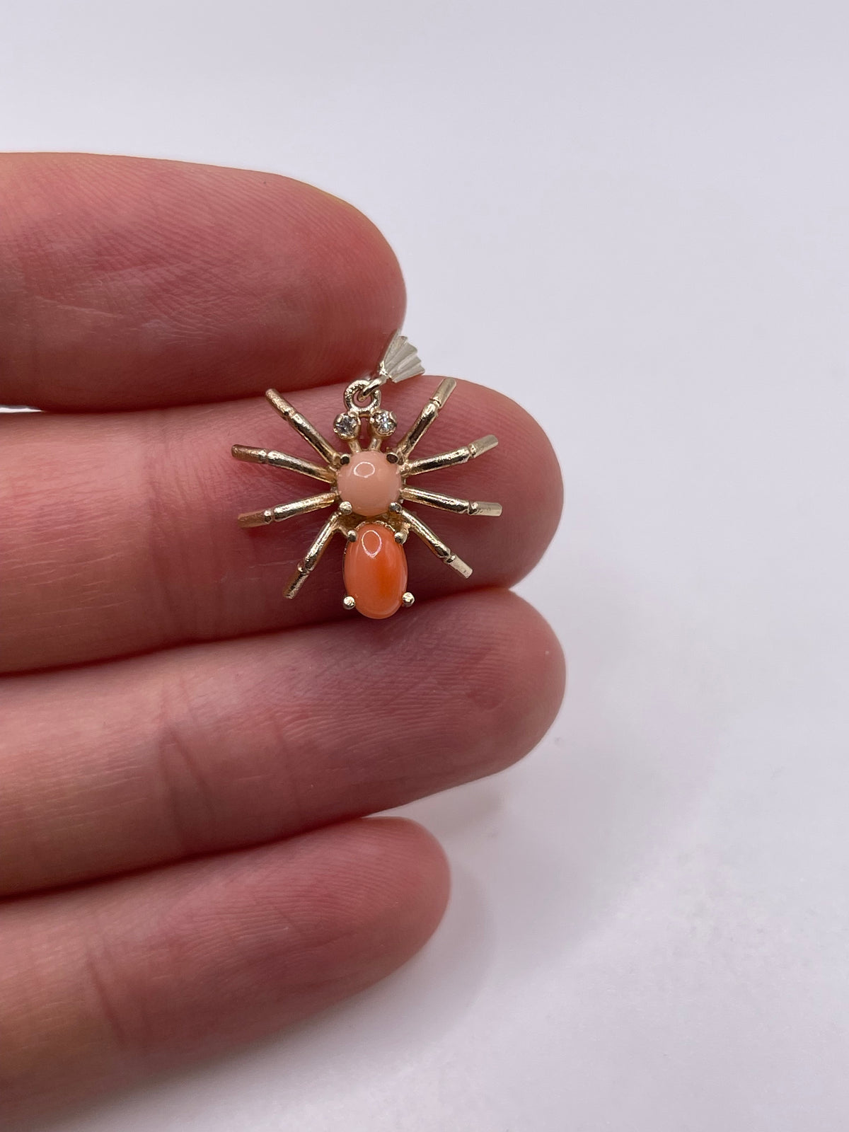 9ct gold coral and diamond spider pendant