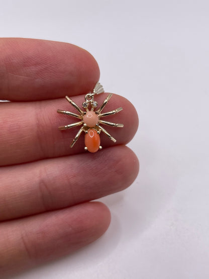 9ct gold coral and diamond spider pendant