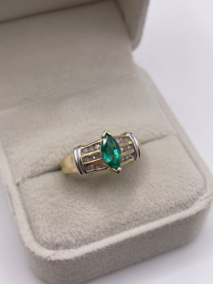 14ct gold emerald and diamond ring
