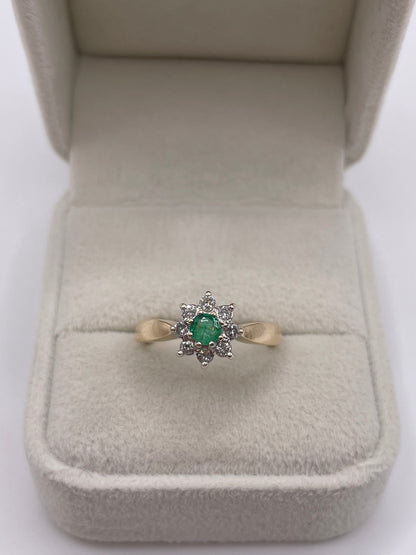 9ct gold emerald and diamond ring