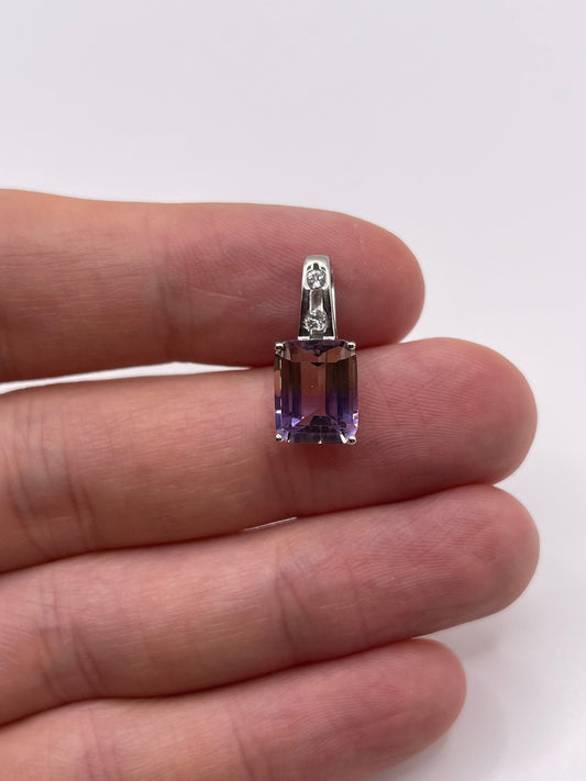 9ct white gold ametrine and zircon pendant