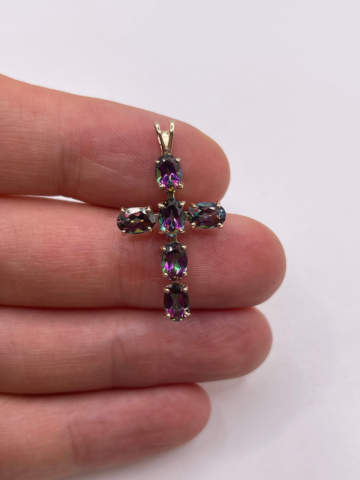 9ct gold mystic topaz cross pendant