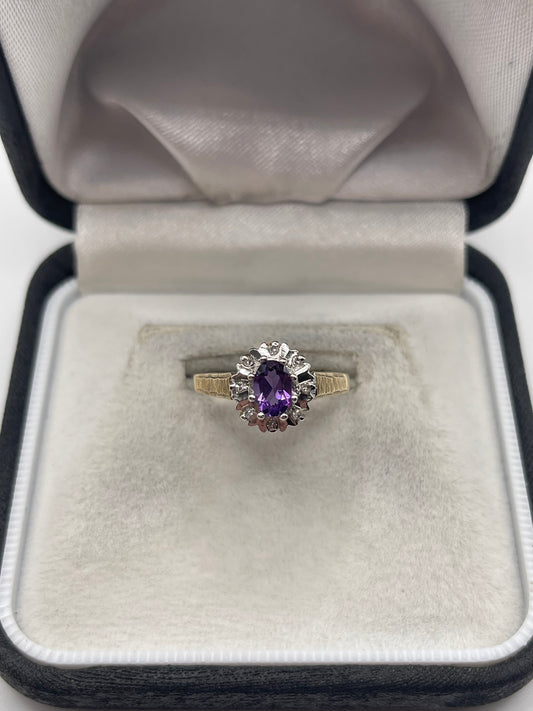 9ct gold amethyst and diamond ring