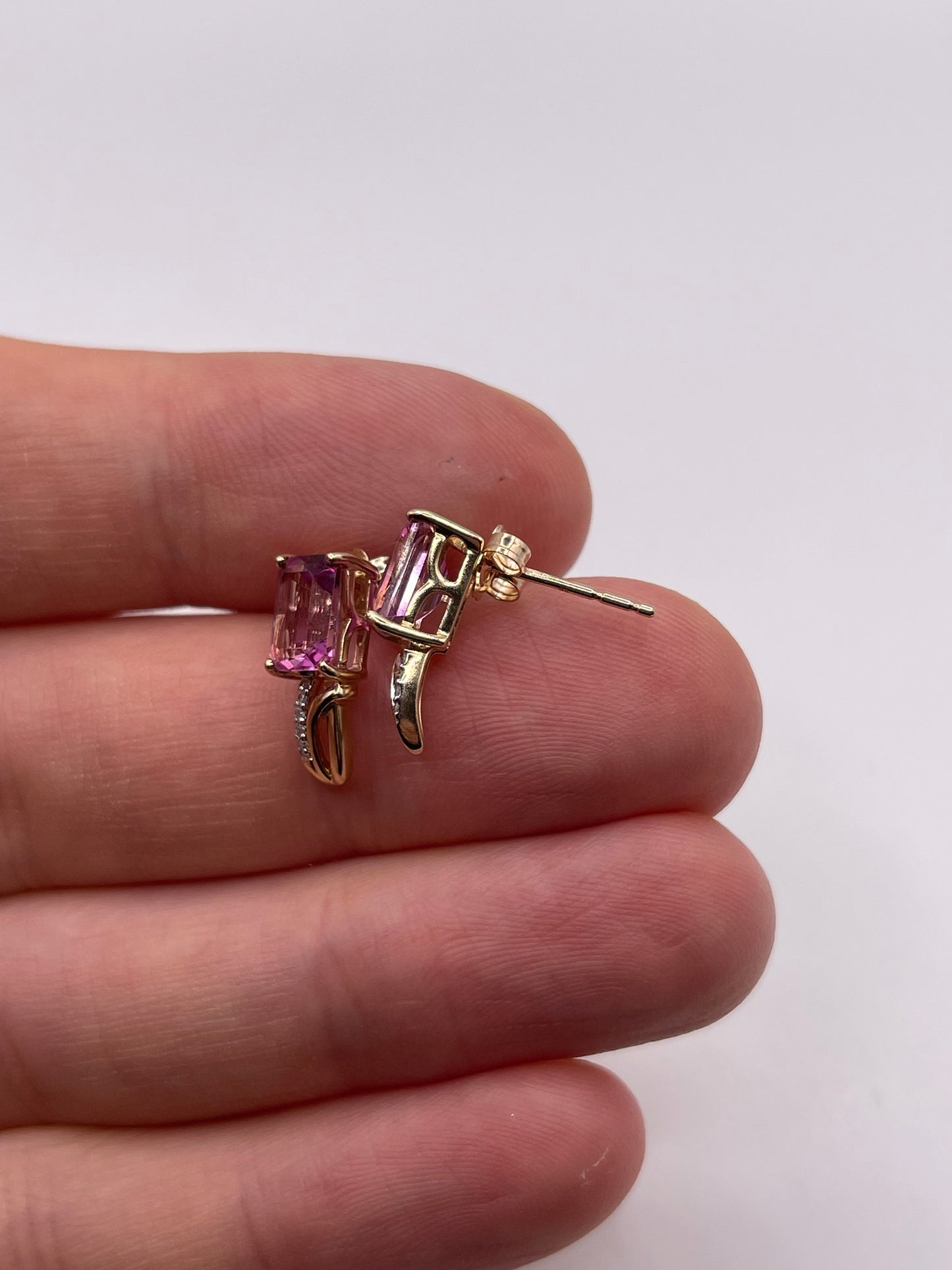 9ct gold pink topaz and diamond earrings