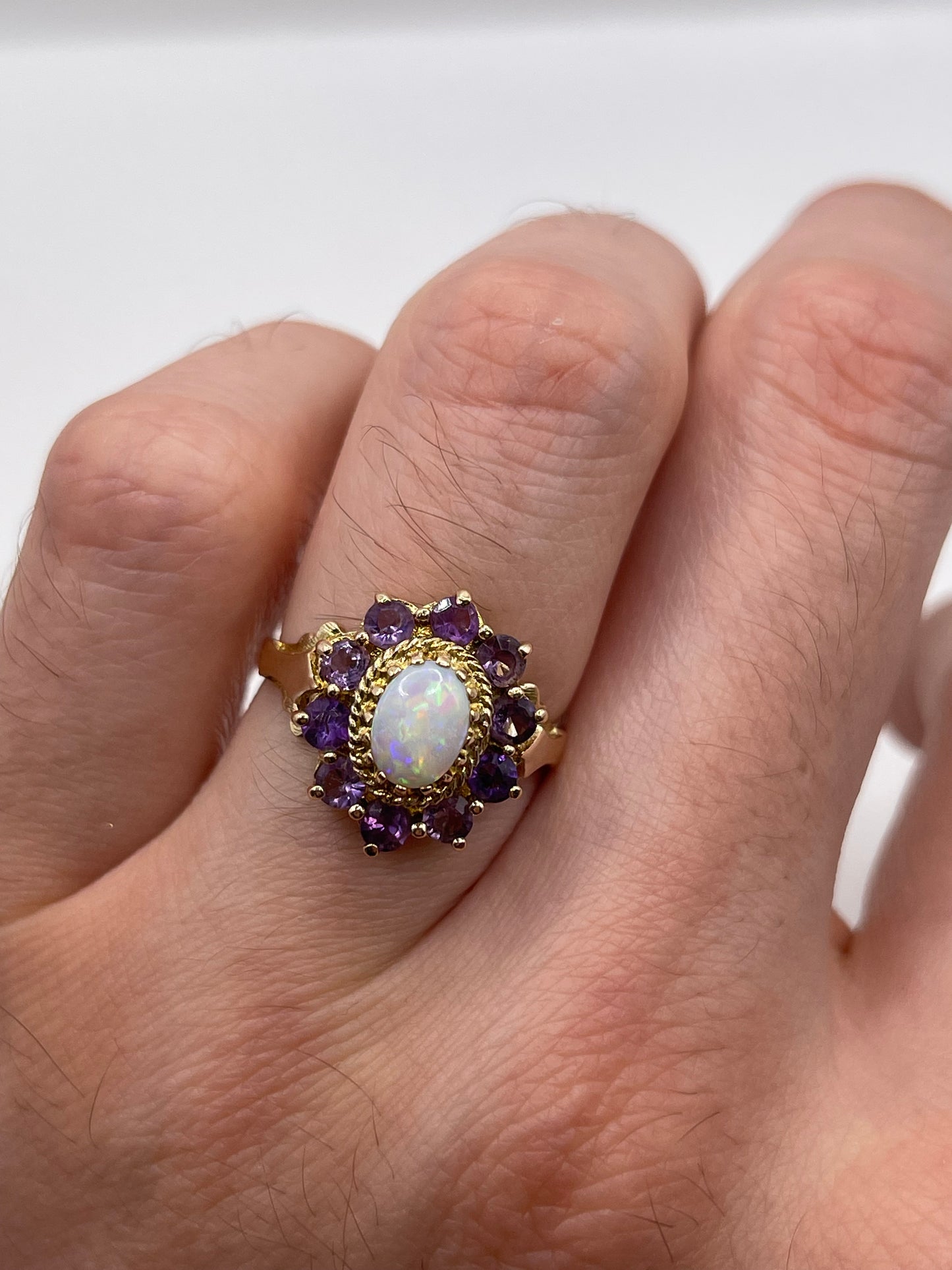 9ct gold opal and amethyst ring